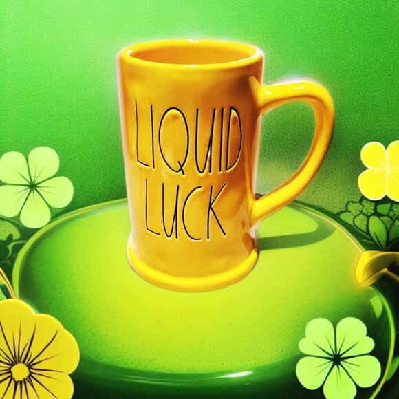 Rae Dunn Other - RAE DUNN CERAMIC MUG "LIQUID LUCK" TALL YELLOW GLAZED AT PATRICK'S DAY THEME